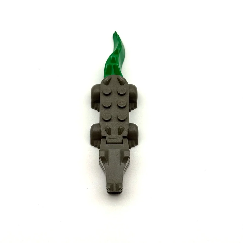 LEGO Alligator Crocodile Minifigure Animal Dark Gray Green Tail Piece